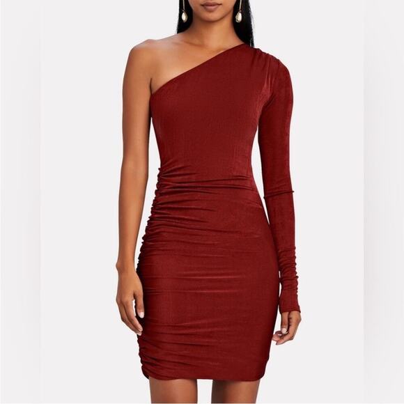 NWT Alix NYC Jordan Ruched One-Shoulder Metallic Dress in Cayenne Medium - Picture 1 of 2